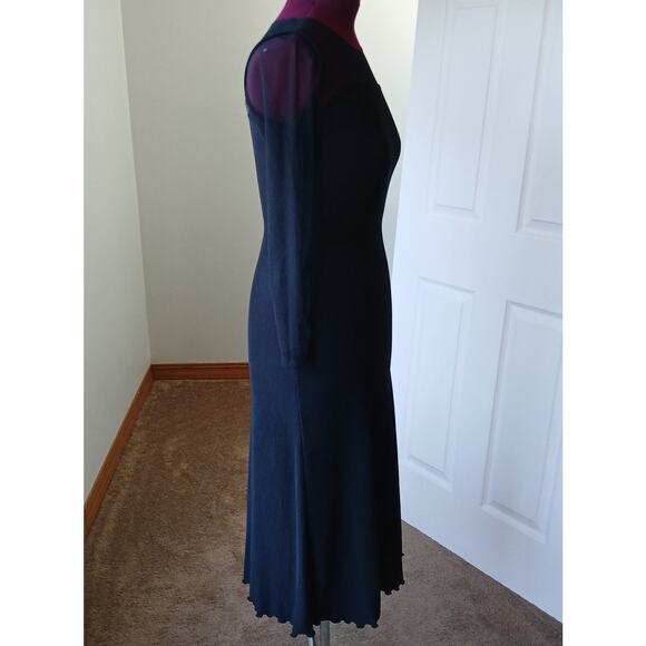 Goth Maxi Dress Small ? sheer mesh top long sleeves sweetheart neckline ribbed - Picture 4 of 14